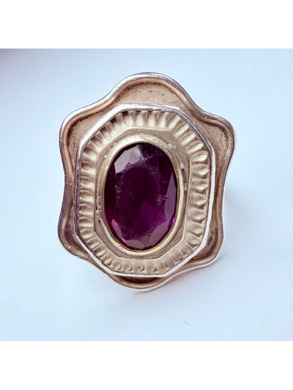 Art Deco Purple Amethyst Glass Solitaire Sterling Silver Vintage Antique Ring